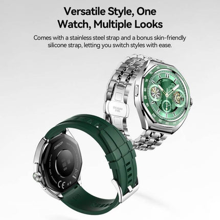 JOYROOM JR-FV2 Pro Venture Series Smart Watch showing versatile style with stainless steel and silicone straps.