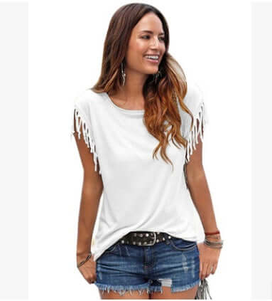 Ladies Europe America Big Size Tassel T-Shirt multi size collection presentation optimized completely for modern plus size fashion