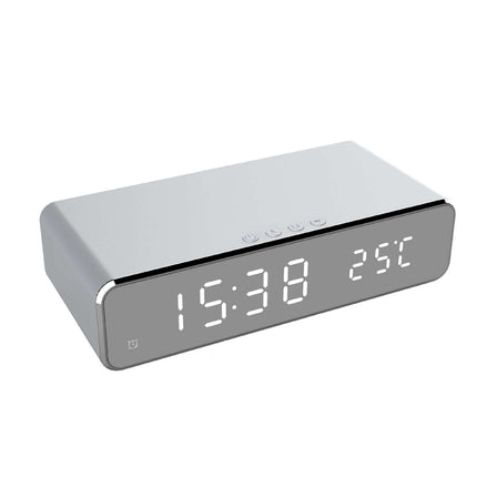 LED Digital Alarm Clock Wireless Charger Mirror office desk setup