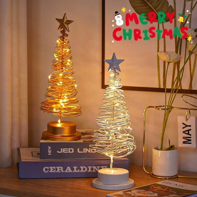 LED Spiral Christmas Tree Lamp – Wrought Iron Table Ornament Night Light for Holiday Home, Bedroom & Desk Decoration, spiral christmas tree lamp, led holiday light, christmas table decor, festive night lamp, wrought iron ornament, christmas home decoratio