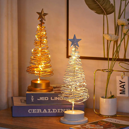 LED Spiral Christmas Tree Lamp – Wrought Iron Table Ornament Night Light for Holiday Home, Bedroom & Desk Decoration, spiral christmas tree lamp, led holiday light, christmas table decor, festive night lamp, wrought iron ornament, christmas home decoratio