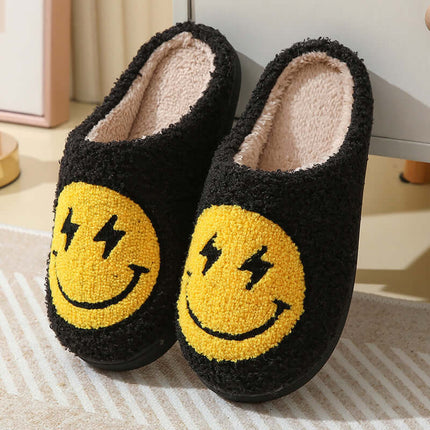 Lightning Smiley Face Warm Cotton Indoor Winter Slipper Home top view