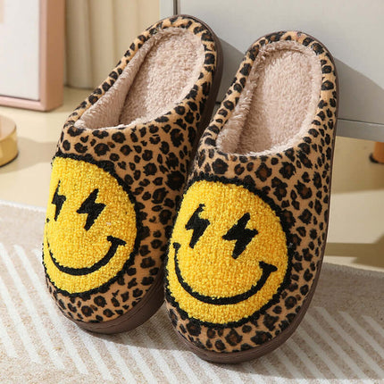 Lightning Smiley Face Warm Cotton Indoor Winter Slipper Home side angle