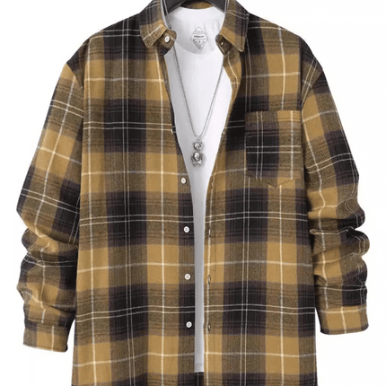 Lightweight Plaid Button Down Shirt for Men lapel collar detail