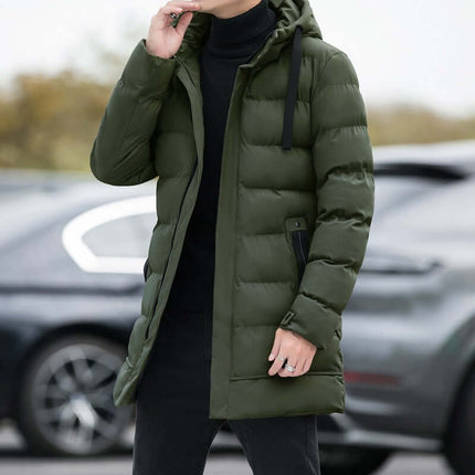 Long Hooded Jacket Men Winter Warm Windproof Coat army green outdoor wear.