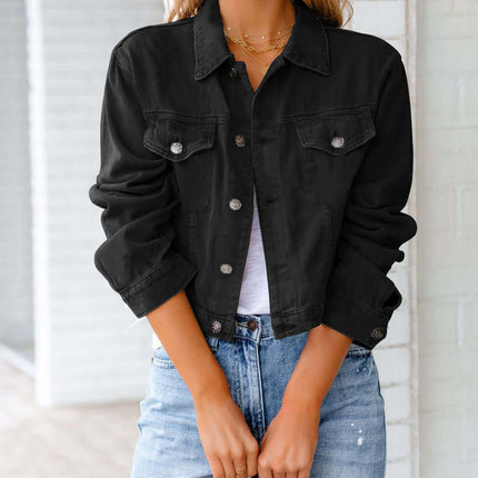 Long Sleeve Denim Jacket Casual Short Outerwear Cotton Comfortable Everyday Wear