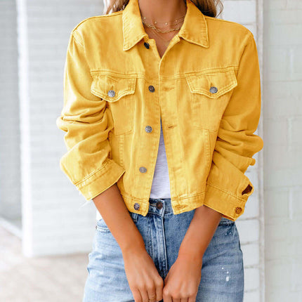 Long Sleeve Denim Jacket Casual Short Outerwear Cotton Stylish Casual Jacket