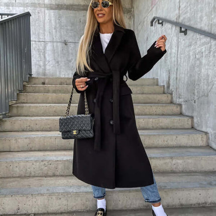 Long Sleeve Lapel Button Woolen Jacket for Women clean minimalist studio shot