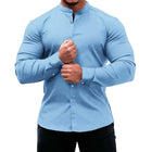 Long Sleeve Shirt Men Casual Button Down Slim Tops polyester fiber.