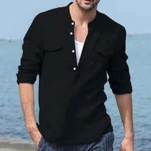 Long Sleeve Shirt Men Cotton Linen Casual Top size chart S to XXL.