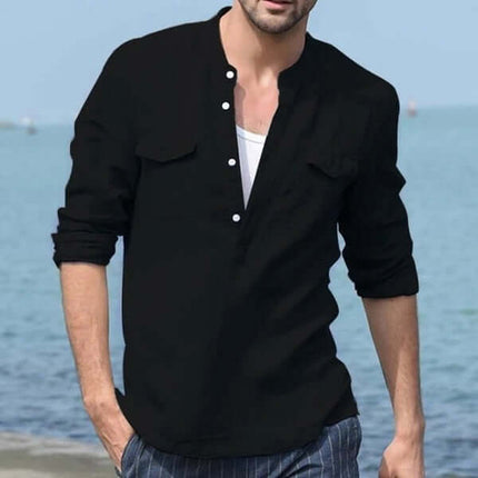 Long Sleeve Shirt Men Cotton Linen Casual Top breathable fabric.