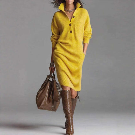 Long Sleeved Sweater Dress yellow warm pullover.