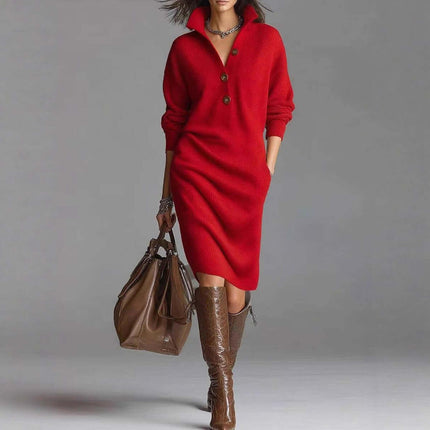 Long Sleeved Sweater Dress khaki loose fit style.