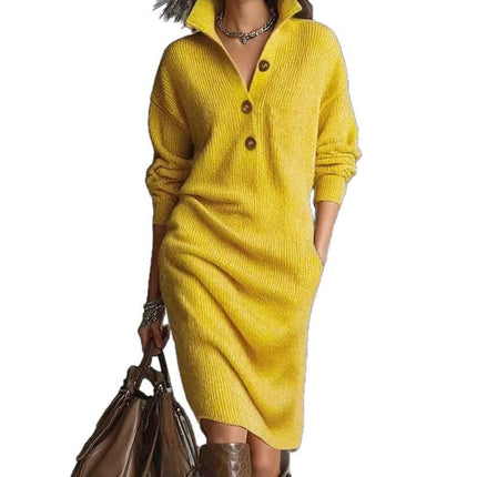 Long Sleeved Sweater Dress red stand up collar.