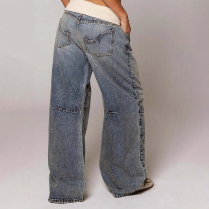 Loose-fitting Straight-leg Jeans With Pockets wide leg opening