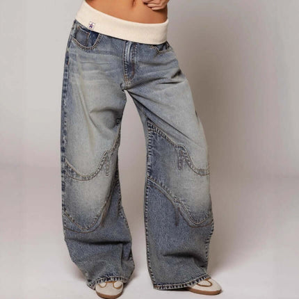 Loose-fitting Straight-leg Jeans With Pockets comfortable wear fabric