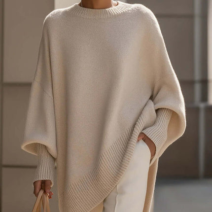 Loose Round Neck Knit Pullover Sweater for Women side angle casual look