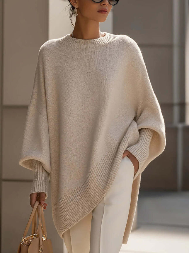 Loose Round Neck Knit Pullover Sweater for Women side angle casual look