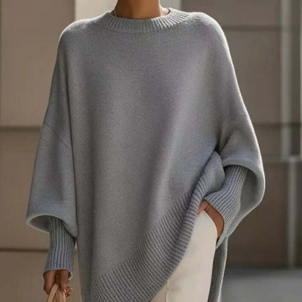 Loose Round Neck Knit Pullover Sweater for Women front view on model