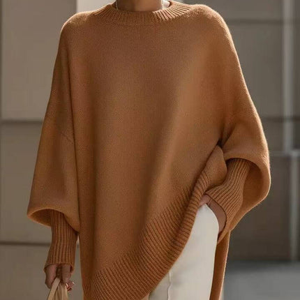 Loose Round Neck Knit Pullover Sweater for Women thick knit texture close-up