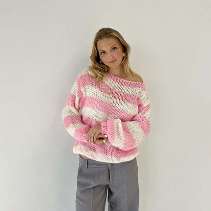 Loose Striped Pullover Sweater versatile women clothing.
