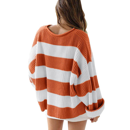Loose Striped Sweater Fashion Long Batwing Sleeve Knit size S bust 100cm.