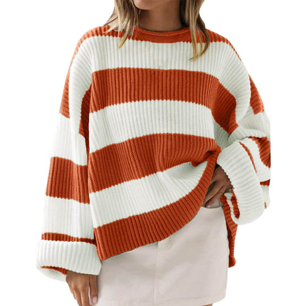 Loose Striped Sweater Fashion Long Batwing Sleeve Knit Japanese and Korean casual style.