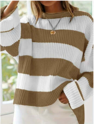 Loose Striped Sweater Fashion Long Batwing Sleeve Knit size 3XL bust 140cm.
