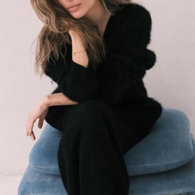 Loose V Neck Button Cardigan polyester material fabric.