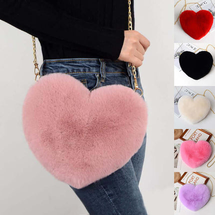 Love Bags For Women Plush Chain Shoulder Bags Valentine Day Party Bag front view red.