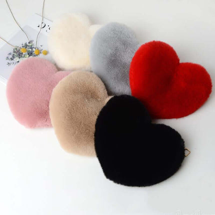 Love Bags For Women Plush Chain Shoulder Bags Valentine Day Party Bag heart shape silhouette.