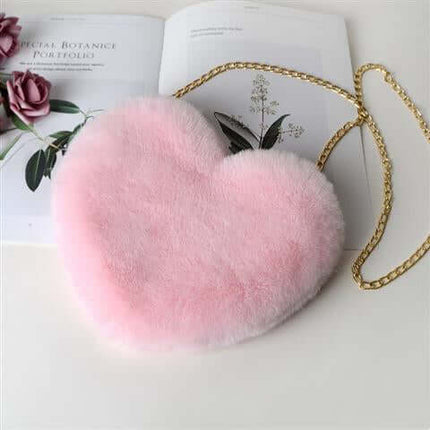 Love Bags For Women Plush Chain Shoulder Bags Valentine Day Party Bag Loading and unloading handle.