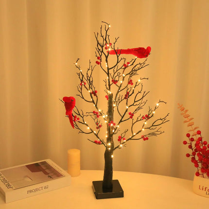 Luminous Red Bird Tree Lamp Decorative Branch Light front view