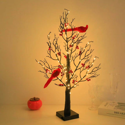 Luminous Red Bird Tree Lamp Decorative Branch Light indoor seasonal decor