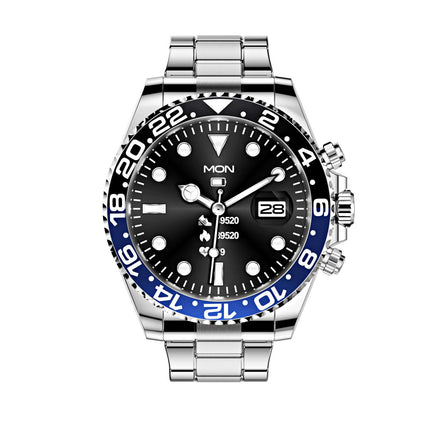 Luxury Green Water Ghost Smartwatch for Men - stylish black watch with stainless steel strap and blue details.