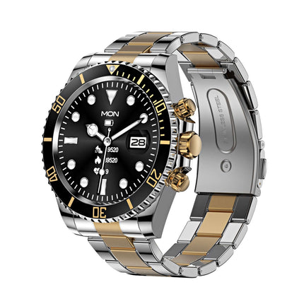 Luxury Green Water Ghost Smartwatch for Men - Stylish stainless steel design with black dial and gold accents.