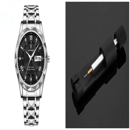 Luxury Business Quartz Watch Waterproof Calendar with a stylish black dial and metal strap