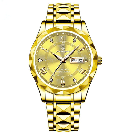 Luxury Business Quartz Watch Waterproof Calendar in gold with diamond markers and date display