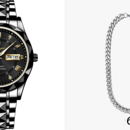 Luxury Business Quartz Watch Waterproof Calendar with black stainless steel band and date display.