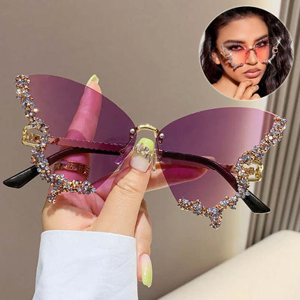 Luxury Diamond Butterfly Sunglasses women rimless eyewear.