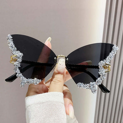 Luxury Diamond Butterfly Sunglasses gradient yellow lens.