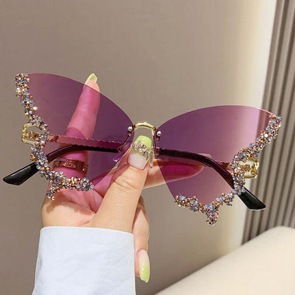 Luxury Diamond Butterfly Sunglasses gradient tea color.