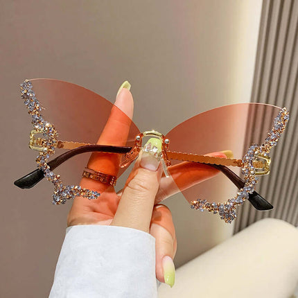 Luxury Diamond Butterfly Sunglasses metal frame design.