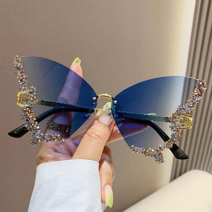 Luxury Diamond Butterfly Sunglasses gradient pink powder.