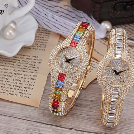 Luxury Diamond Gemstone Fashion Watch For Women gemstone dial close up
