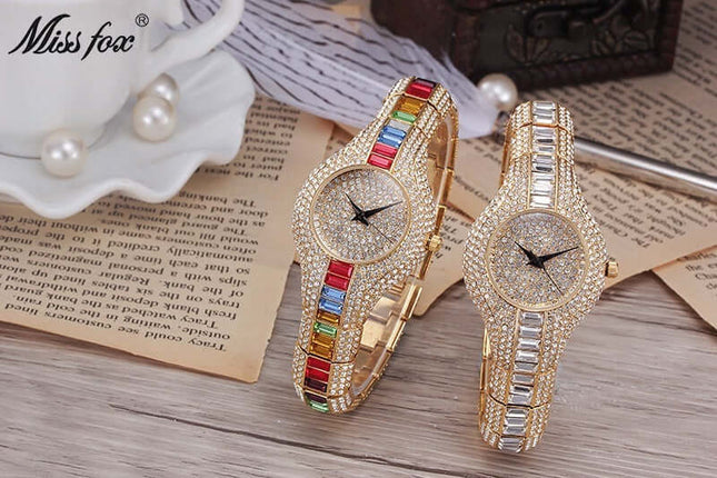Luxury Diamond Gemstone Fashion Watch For Women gemstone dial close up