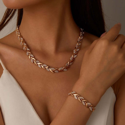 Luxury Fish Tail Diamond Necklace & Bracelet Set worn elegantly on a model.