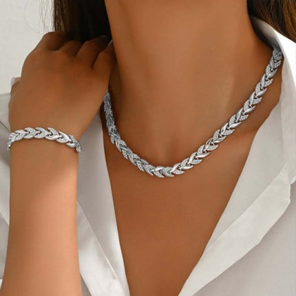 Luxury Fish Tail Diamond Necklace & Bracelet Set worn by a model showcasing elegant jewelry.