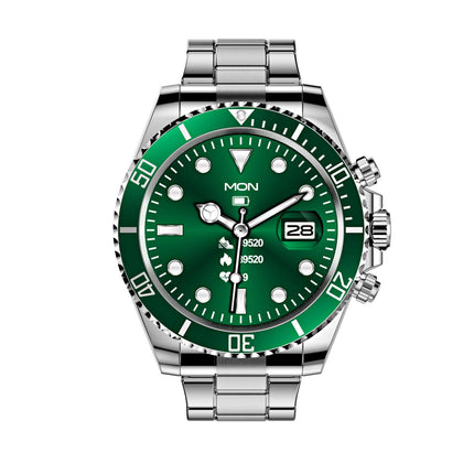 Luxury Green Water Ghost Smartwatch for Men featuring stainless steel design and green face with digital display.
