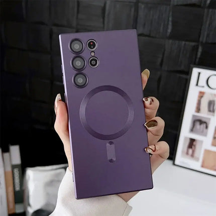 Luxury Matte Magnetic Case for Samsung Phones camera protection